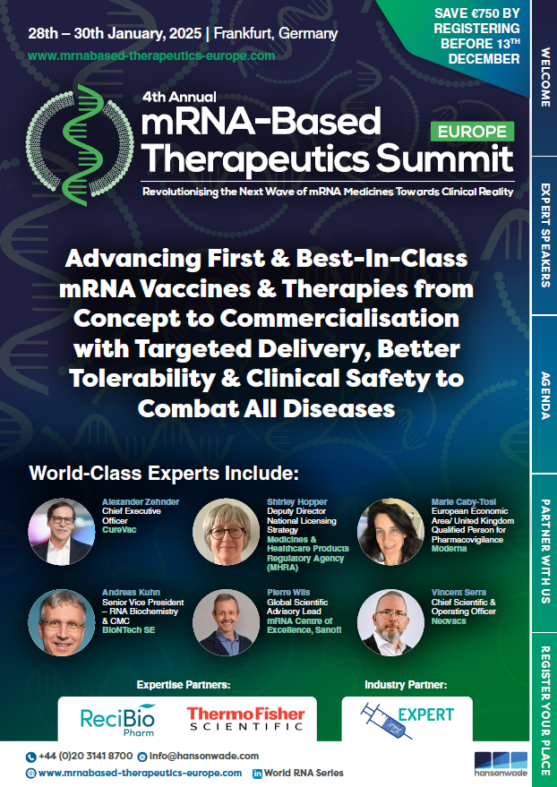 the front cover of the mrna based therapeutics summit europe brochure